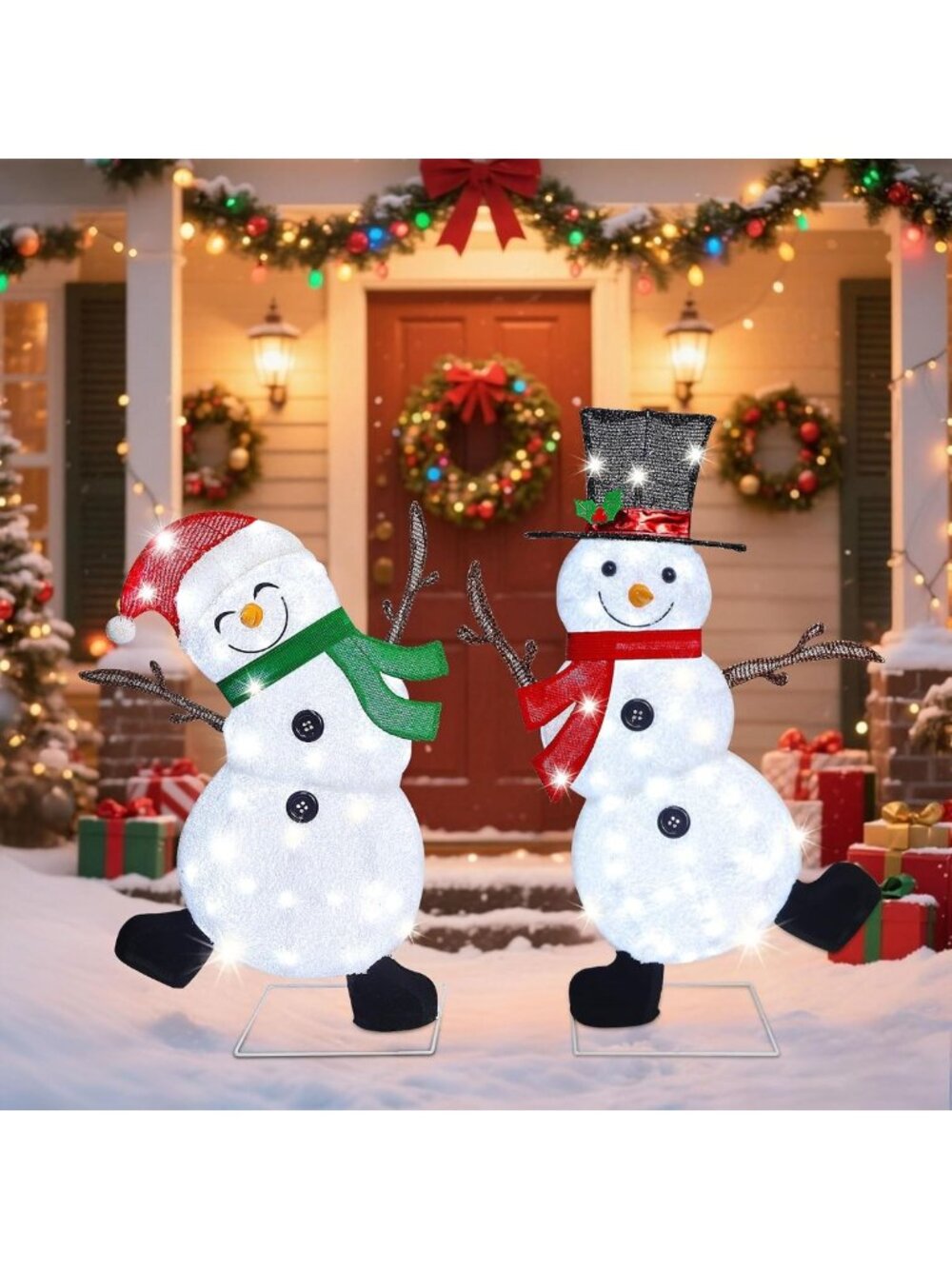 Lighted Christmas Snowman Decorations - 2-Pack, 3.1FT & 2.5FT Holiday Decor